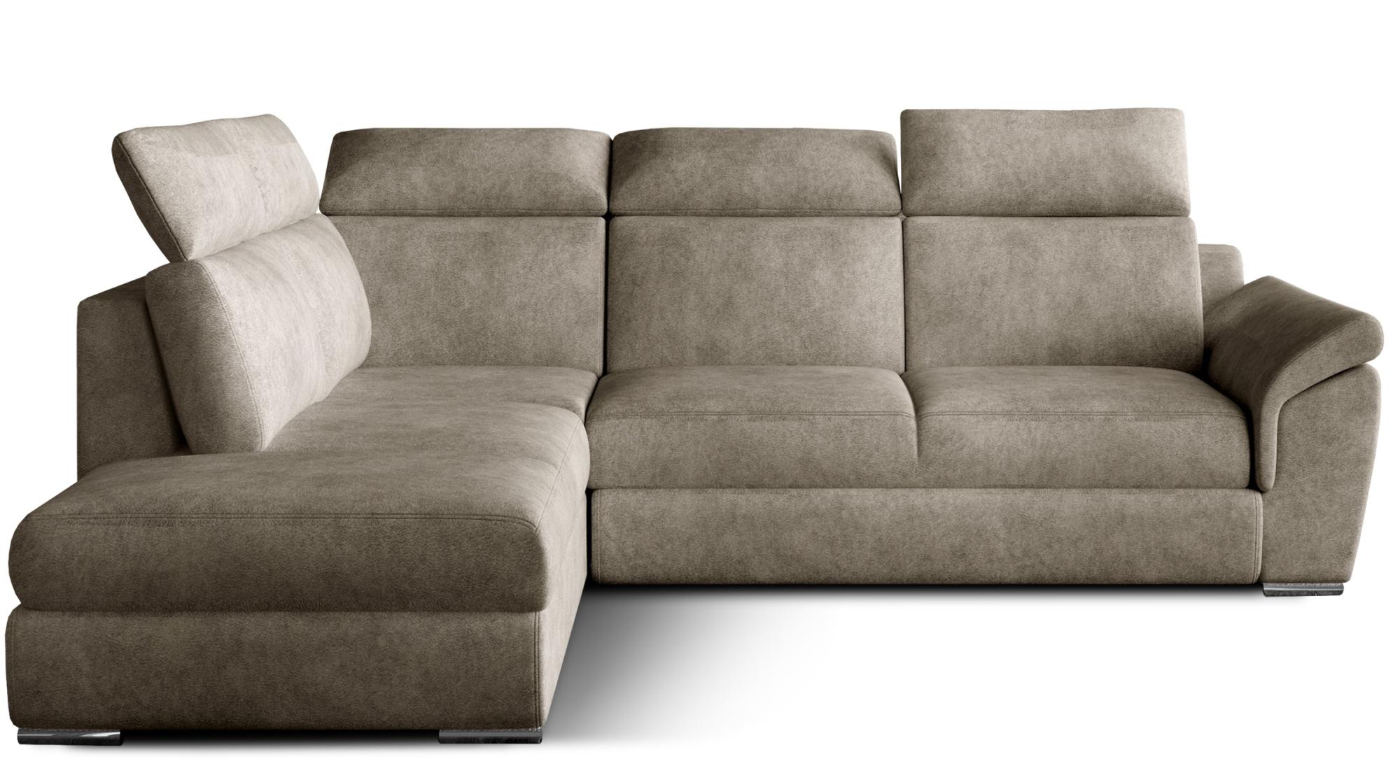 Canapé angle gauche convertible tissu beige avec appuis-tête réglables