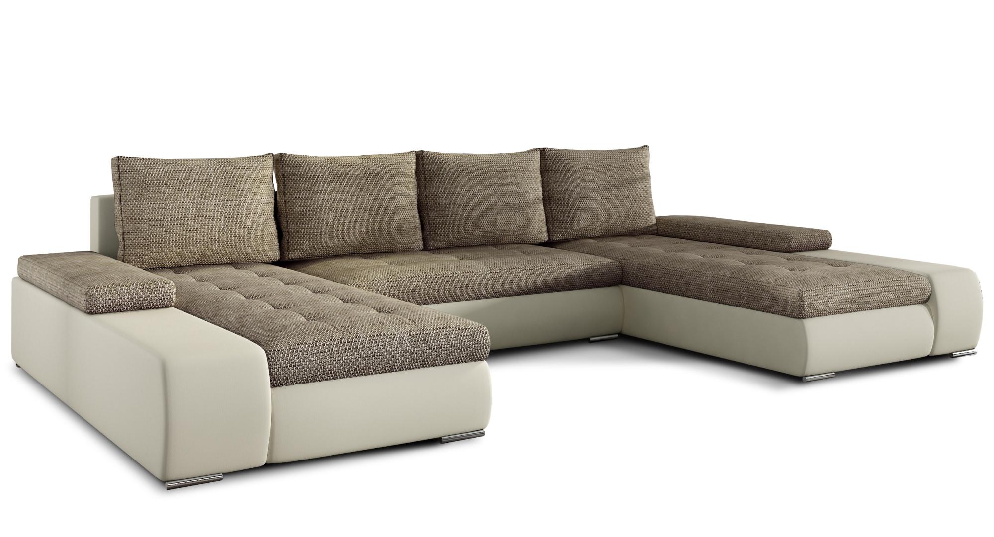 Grand canapé panoramique design simili cuir crème et tissu beige Tino 363 cm Leroy Merlin