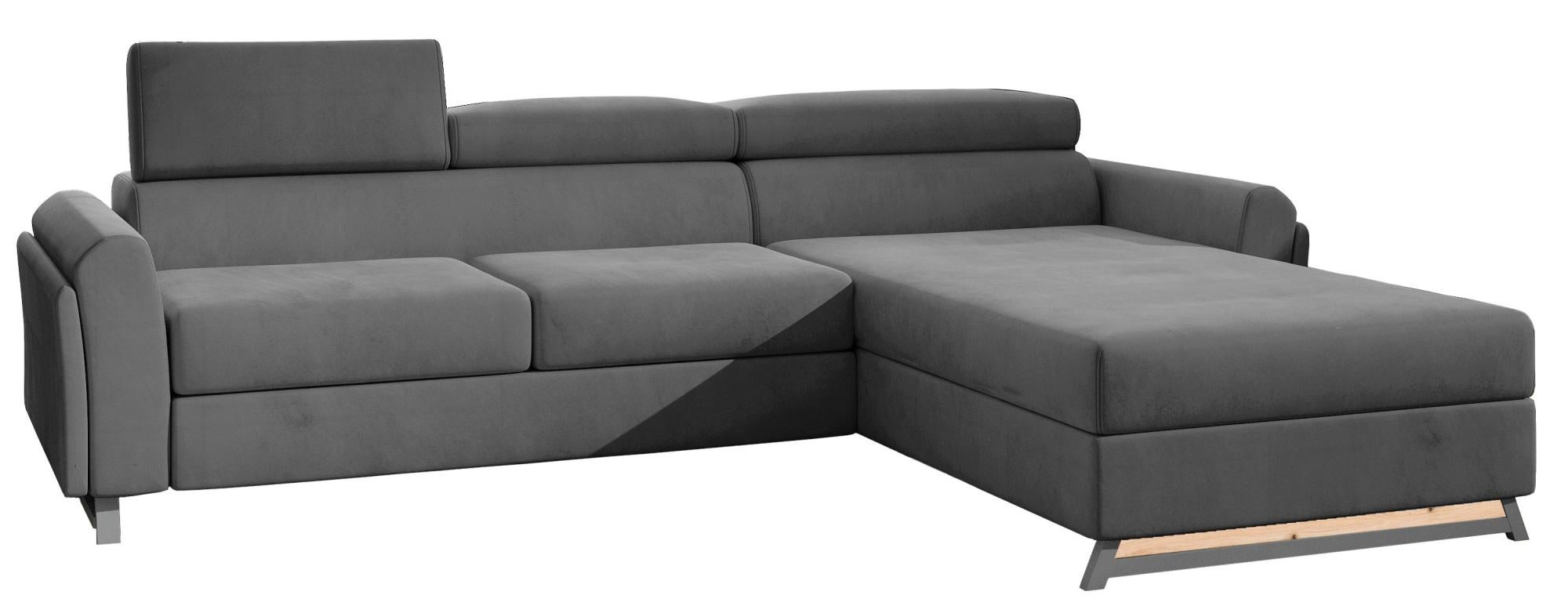 Canapé angle droit convertible velours anthracite avec appuis-tête