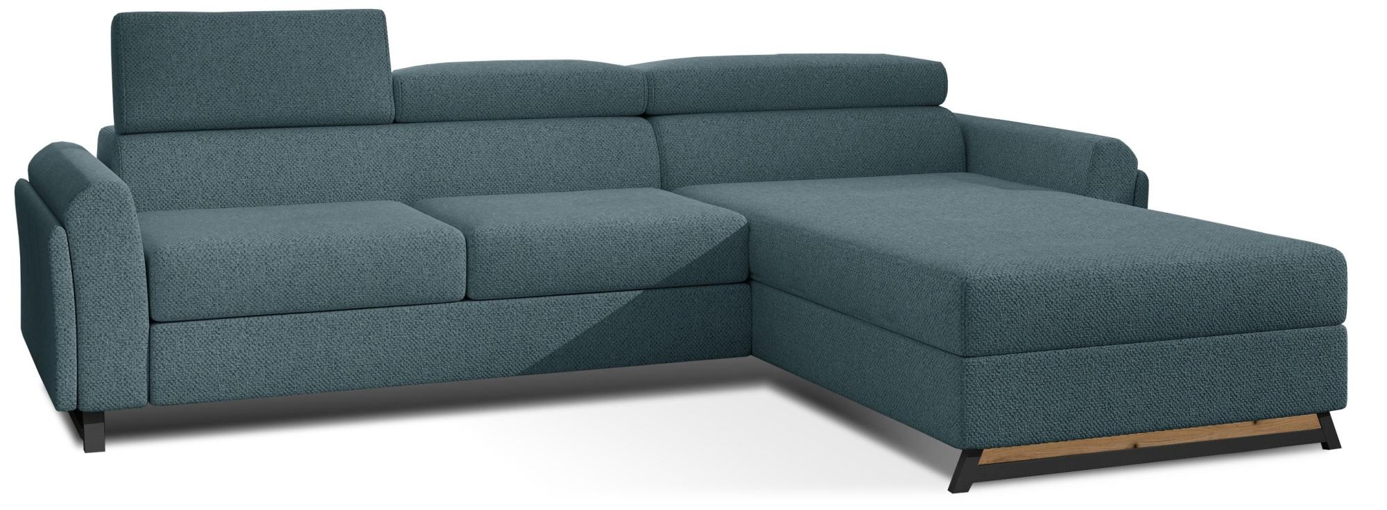 Canapé angle droit convertible tissu bleu avec appuis-tête réglables