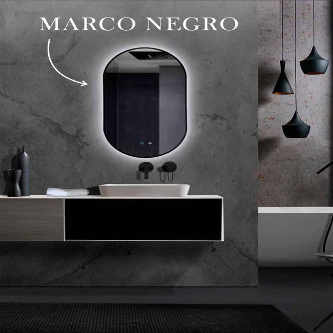 Specchio LED Ovale 81x61 Cm Nero – Illuminato 3 Colori, Anti-appannamento E Dimmerabile Per Bagno