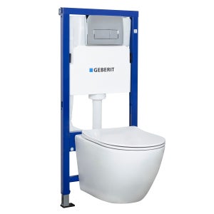 Geberit Pack WC Geberit Duofix + Cuvette WC suspendu Geberit Square Rimfree  + Plaque de commande Sigma20 Blanc chrome - Livea Sanitaire
