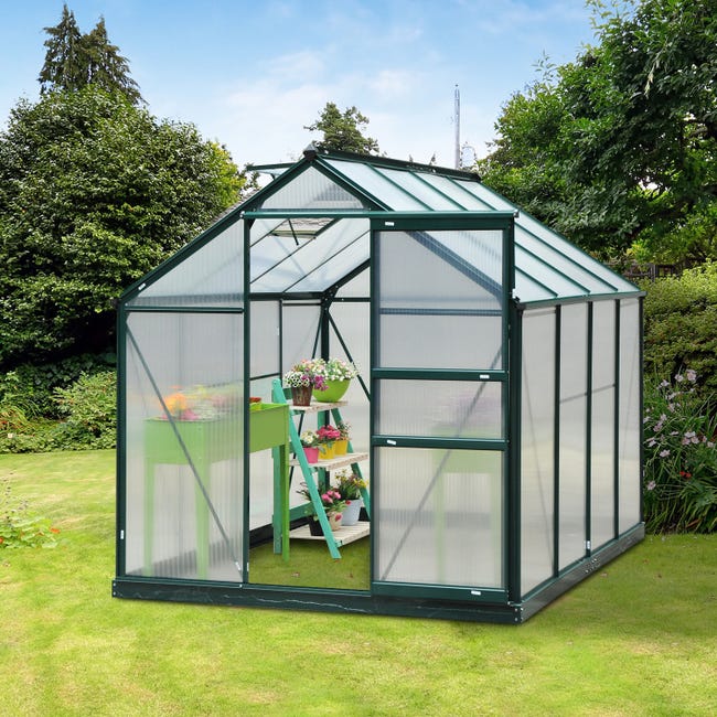 Invernadero de exterior para jardín de policarbonato 220 x 570-640 x 205 h  Sanus XL