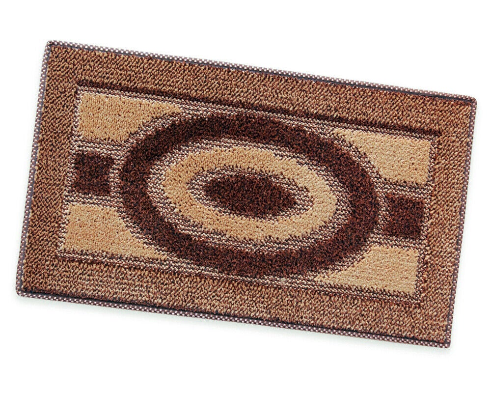 Felpudo polipropileno 50x80 cm goma antideslizante entrada casa tejido suave absorbente rectangular círculos marrón