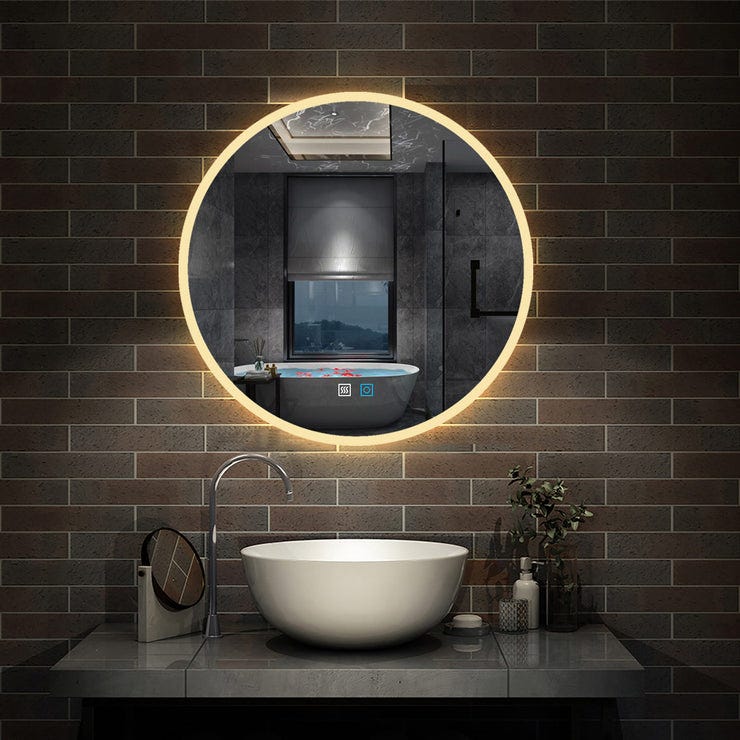 EMKE Miroir de salle de bain avec éclairage Miroir de salle de bain rond  avec Interrupteur tactile, Anti-buée, 60cm diamètre Trois couleurs de  lumière
