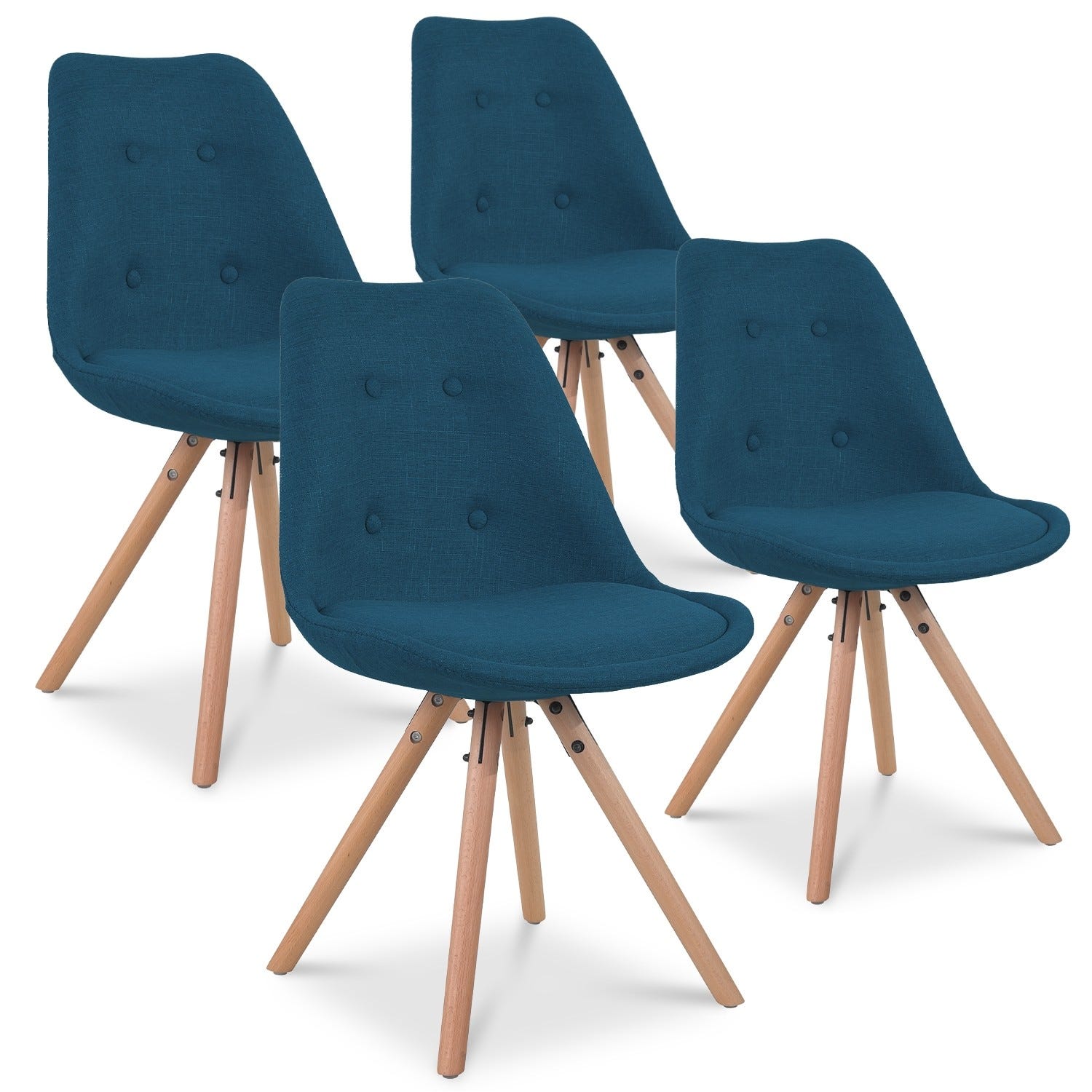 Lot de 4 chaises scandinaves GABY bleues en tissu pour salle à manger