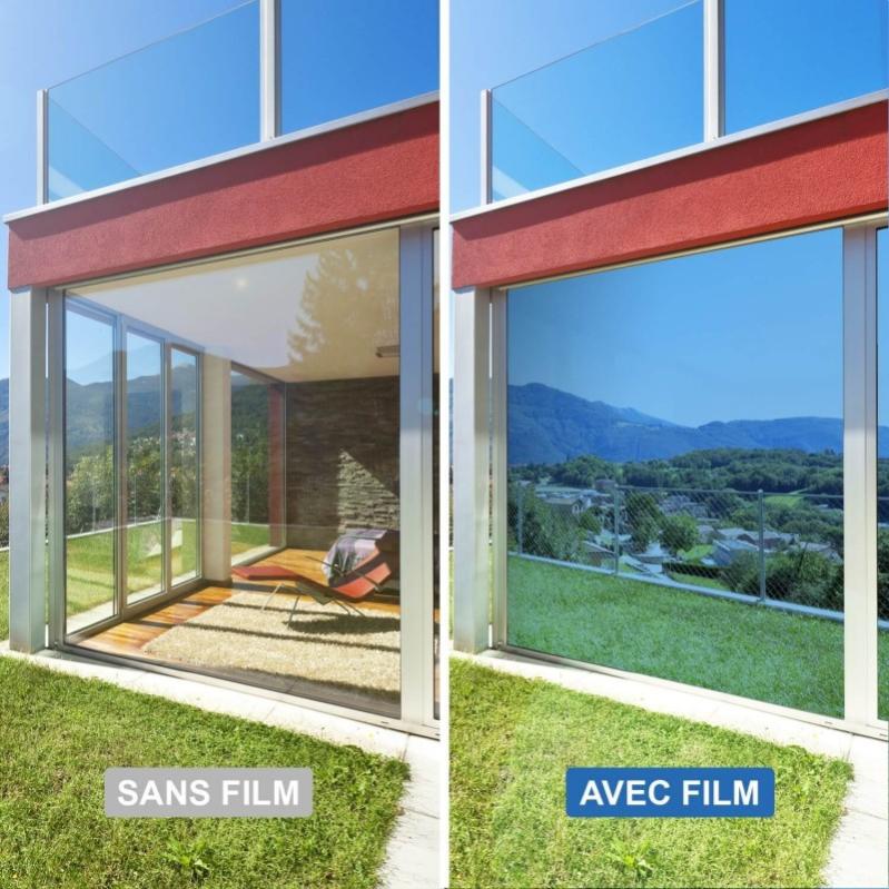 DIMEXACT - Film miroir sans tain pour grand vitrage vis-à-vis proche - bleu  - 152 cm x 0.5 m - en Rouleau