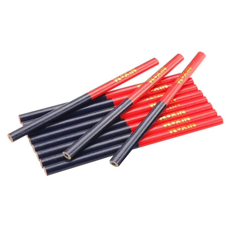 Crayon charpentier mine bleu/rouge par 2