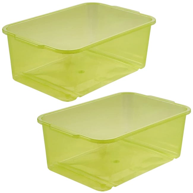 jamón Cuatro Descripción 2x Caja de almacenaje, Plástico resistente (PP), 4,5 l, 30 x 20 x 11 cm,  Wilma, Verde transparente | Leroy Merlin