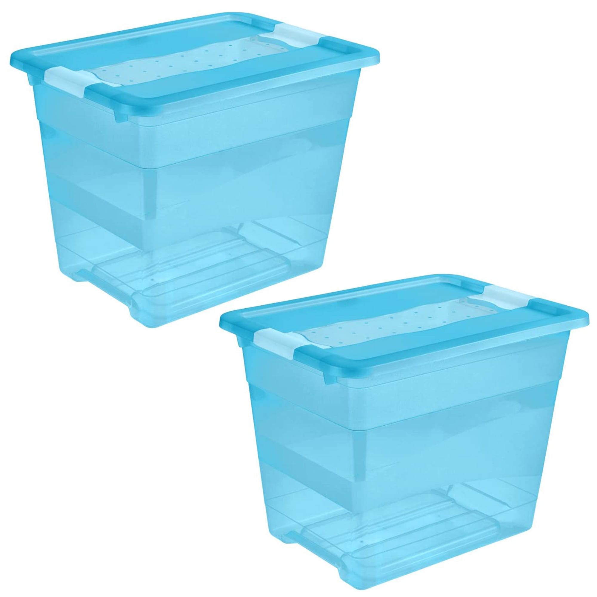 2 contenitori con coperchio, in plastica, blu trasparente, 24 l