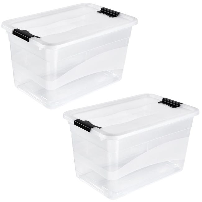 2x Cubo de almacenaje con Tapa, Plástico, Transparente, 52 | Leroy Merlin