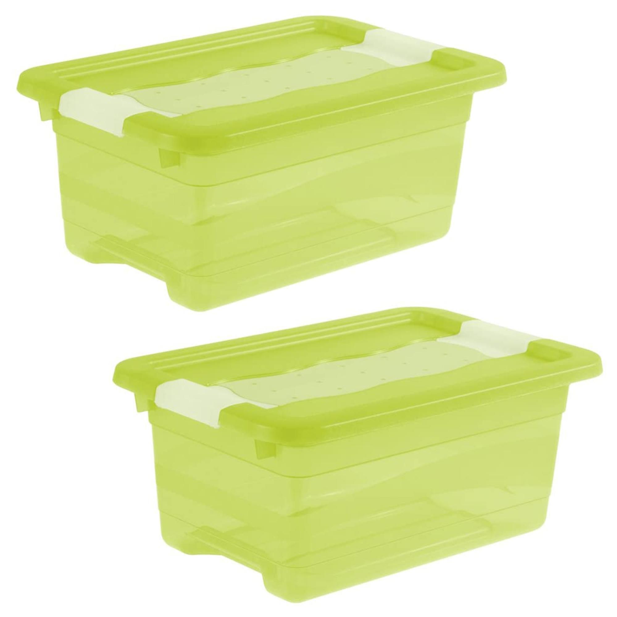 2x Cubo de almacenaje con Tapa Pl stico Verde Transparente 4 l
