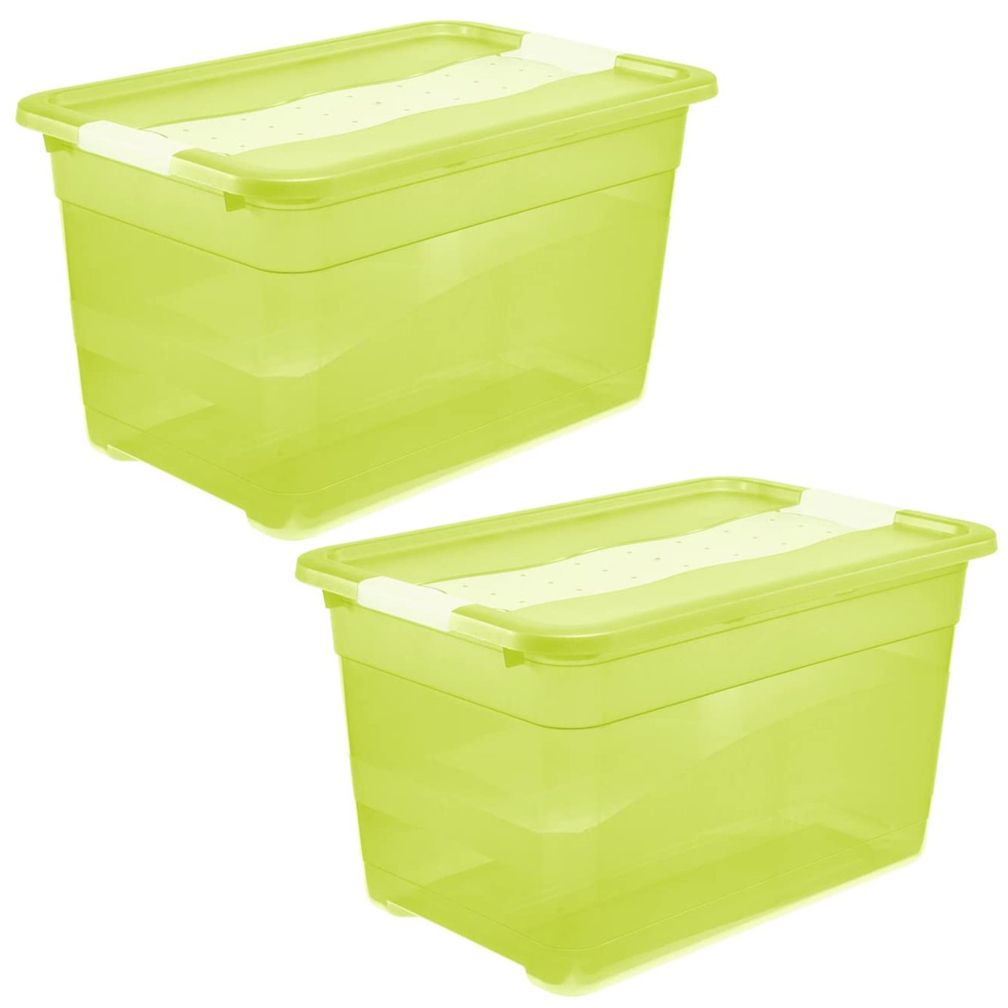 2 contenitori con coperchio, in plastica, verde trasparente, 52 l