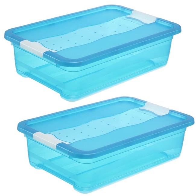 2x Cubo de almacenaje con Tapa, Plástico, Azul 28 Leroy Merlin