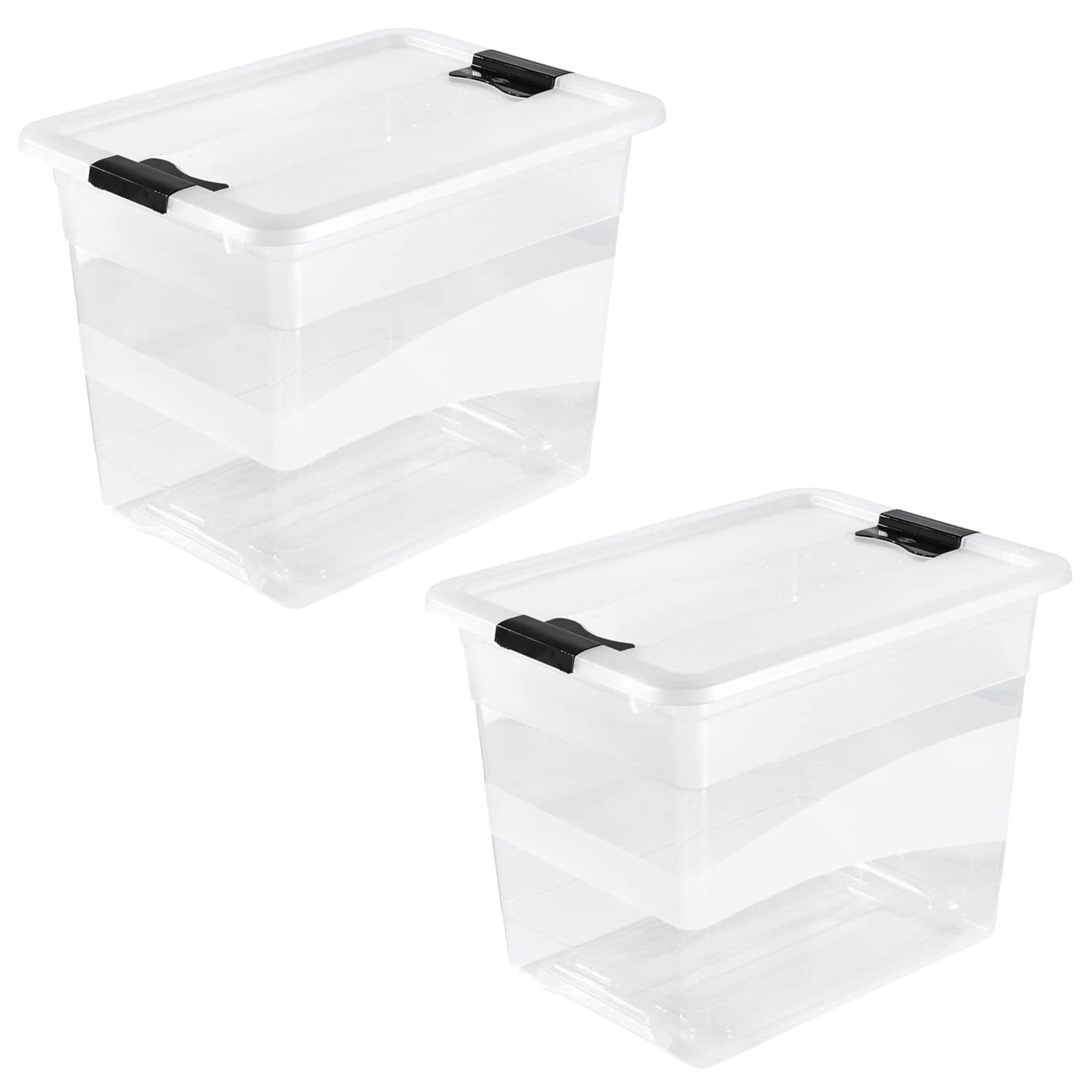 2x Cubo de almacenaje con Tapa, Plástico, Transparente, 24 l