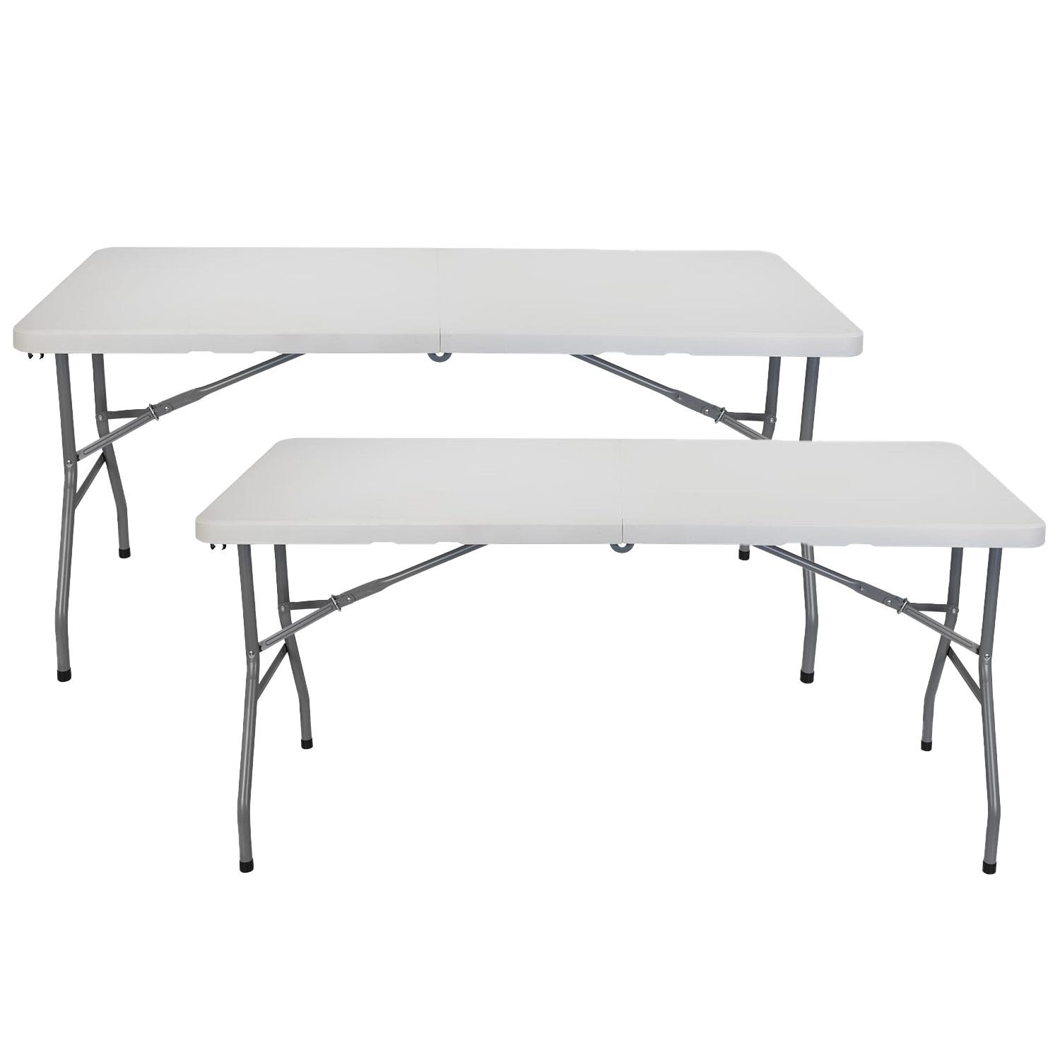 Confezione da 2 tavoli pieghevoli 150 cm rettangolari bianchi
