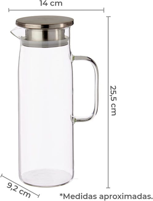 TIENDA EURASIA - Jarra de Agua de Cristal con Tapa con 2 Tipos de Apertura,  1,2L
