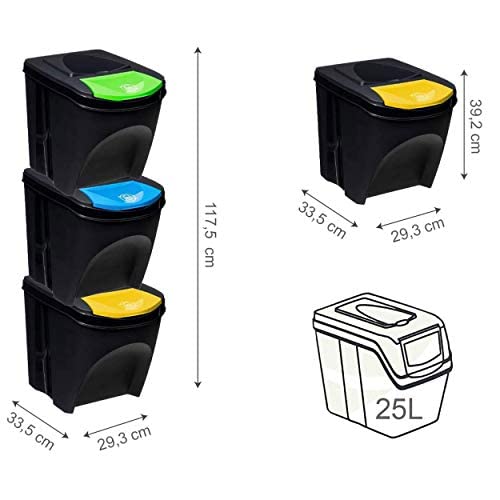 Sistema de 3 cubos x25 l reciclaje apilables 392x293x456mm