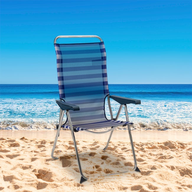 Sedia a Sdraio da Spiaggia Solenny 5 Posizioni Schienale Anatomico Azzurro