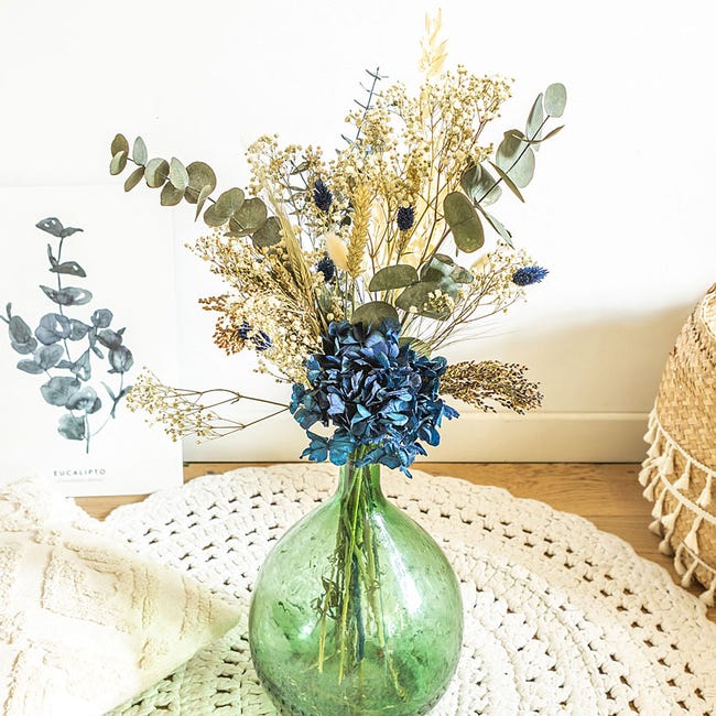 Bouquet de fleurs séchées pour dame jeanne hortensia bleu | Leroy Merlin