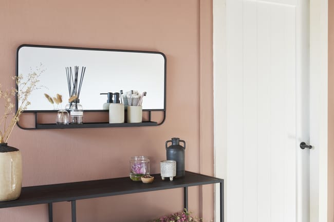 LIFA LIVING Miroir Mural Métal Noir, Miroir Industriel avec Etagère