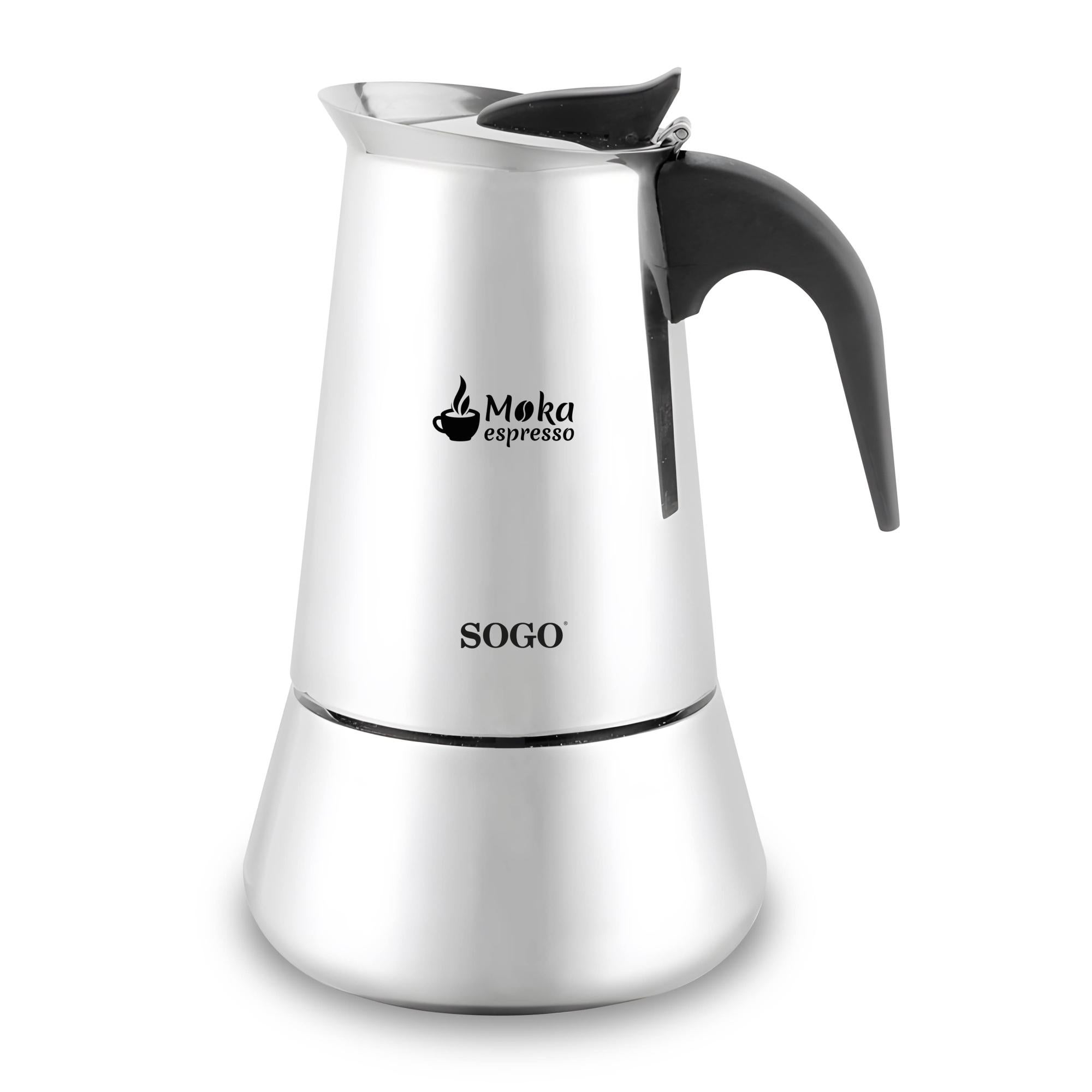 ACTIV CUISINE Caffettiera 9 Tazze in Alluminio Caffettiera Espresso Mokka Maker Caffettiera Italiana Caffettiera con Coperchio Trasparente Non per Induzione, 450 ml