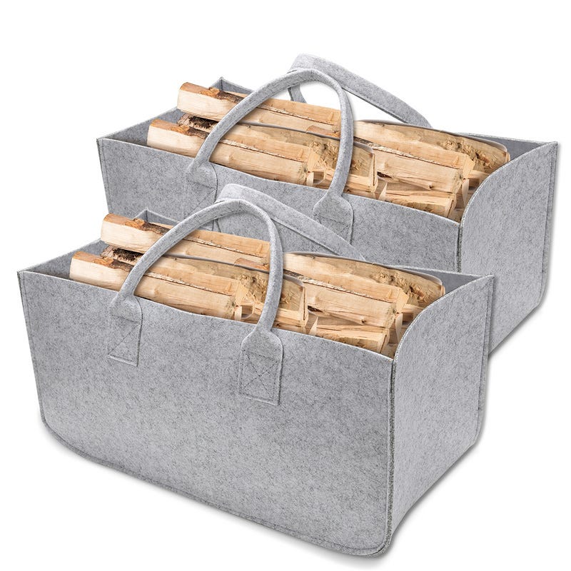 Sac à bois de chauffage 2 pièces panier en feutre en feutre panier à bois  panier à bois sac à bois sac en feutre 50 x 25 x 25 cm gris