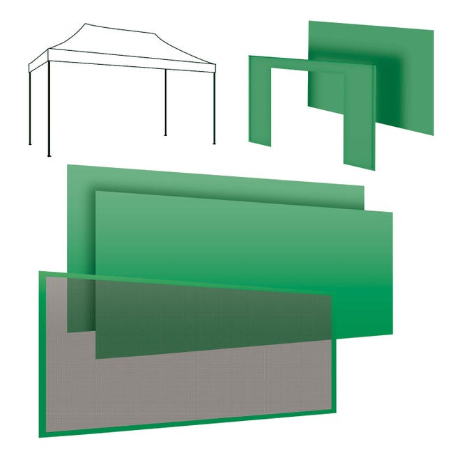 paso tranquilo Tanzania Set completo para gazebo 3x4m: 2 lonas laterales 4,5 + 1 lona lateral 3m +  lona de puerta + mosquitera verde | Leroy Merlin