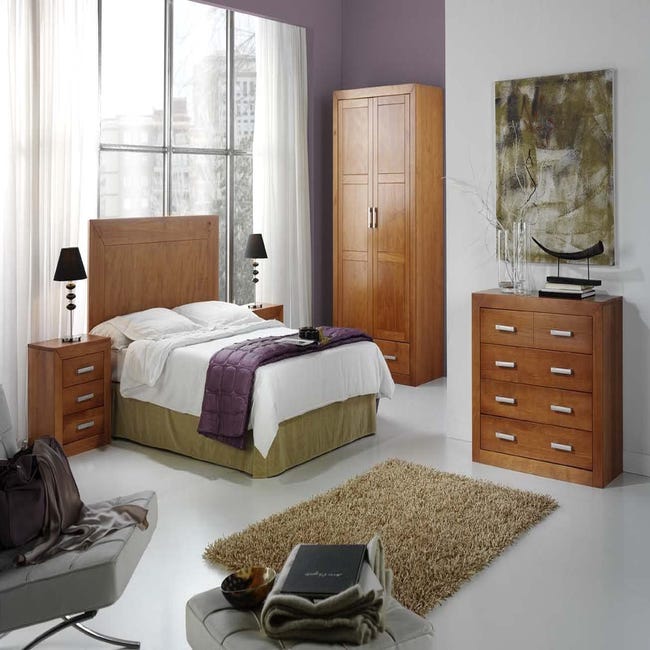 Cabecero para cama de 150 cm, medidas 110 x 160 x 2 cm, madera en pino  macizo , color cerezo.