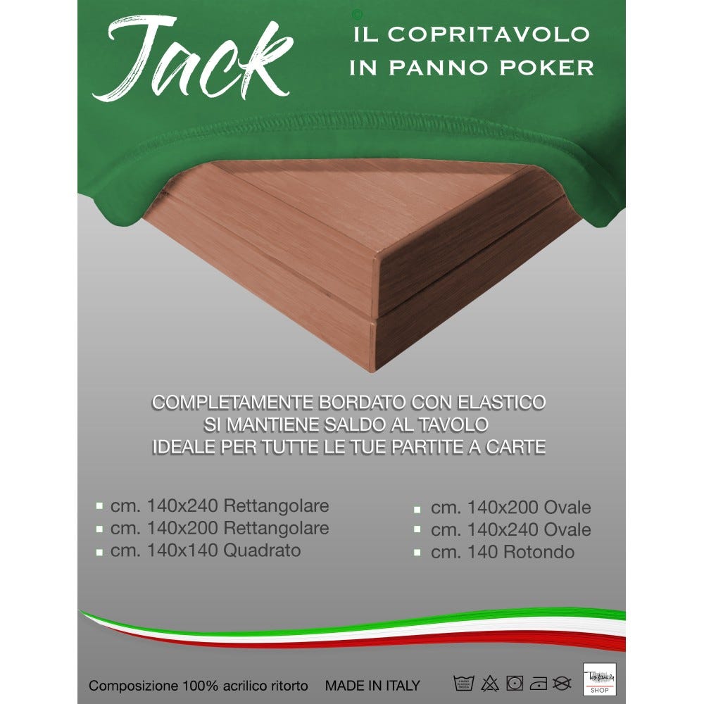 COPRITAVOLO Panno GIOCO Carte POKER JACK Verde PROTEGGI TAVOLO ritorto  QUALITÀ EXTRA Cm. 140 rotondo