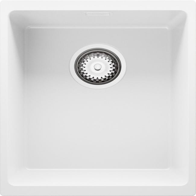 Lavello Sottotop 36 X 47 Cm, Lavandino Cucina In Granito 1 Vasca Sifone Classico Lavabo Cucina London 40 Di Primagran Bianca 85567400