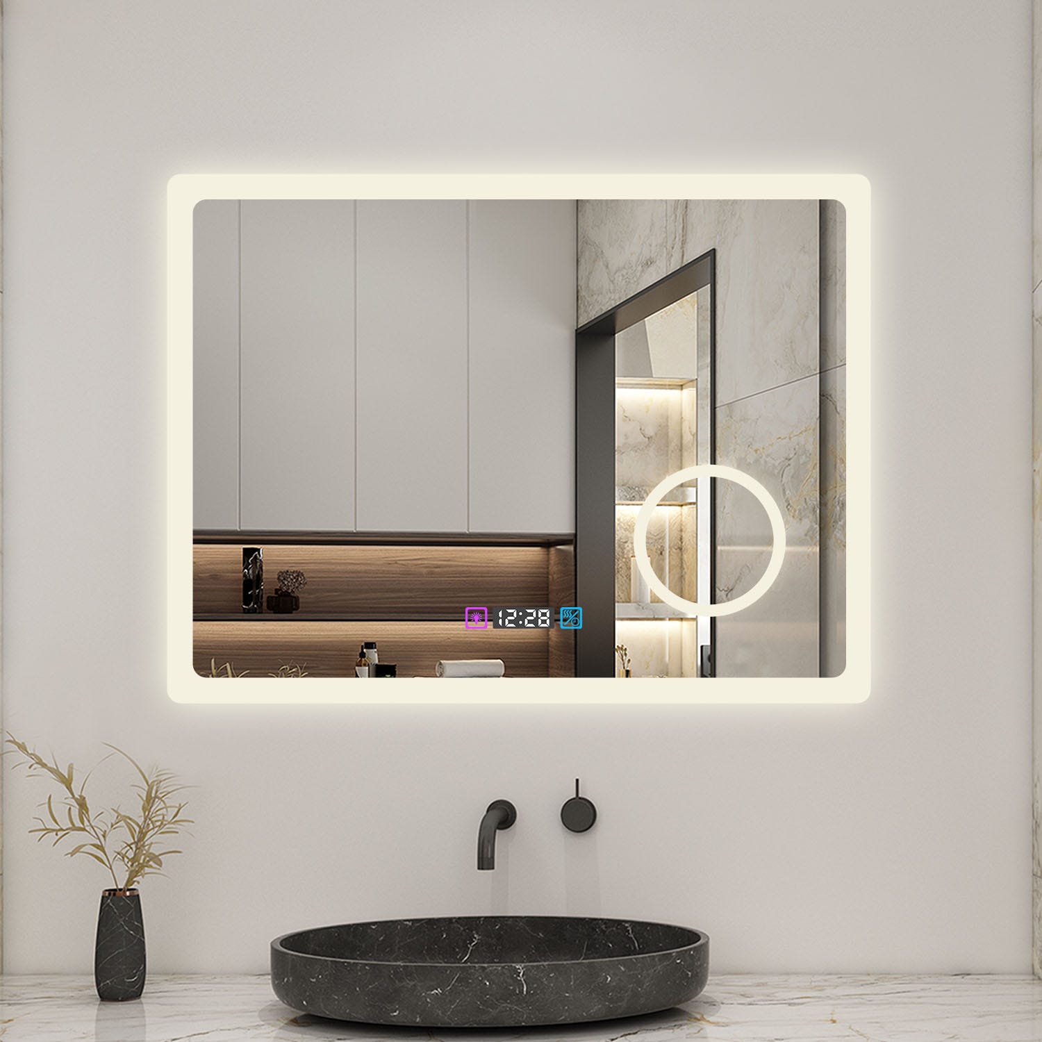 Miroir de salle de bain à LED 160 × 80cm 3 couleurs de lumière Miroir mural  dimmable