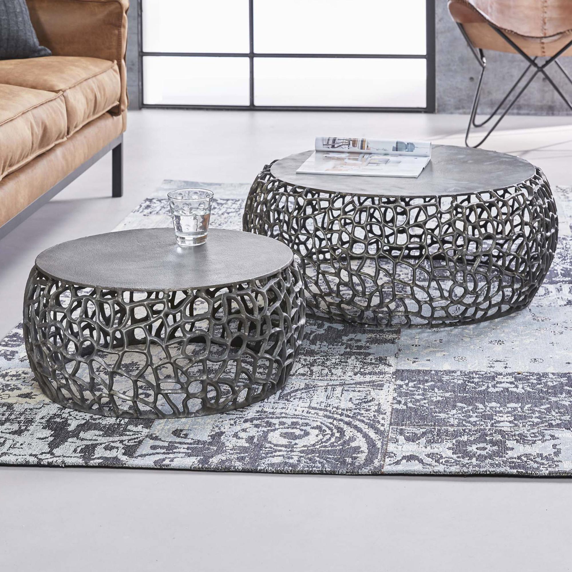 Lot de 2 tables basses rondes 75 et 55 cm en métal gris foncé Leroy Merlin