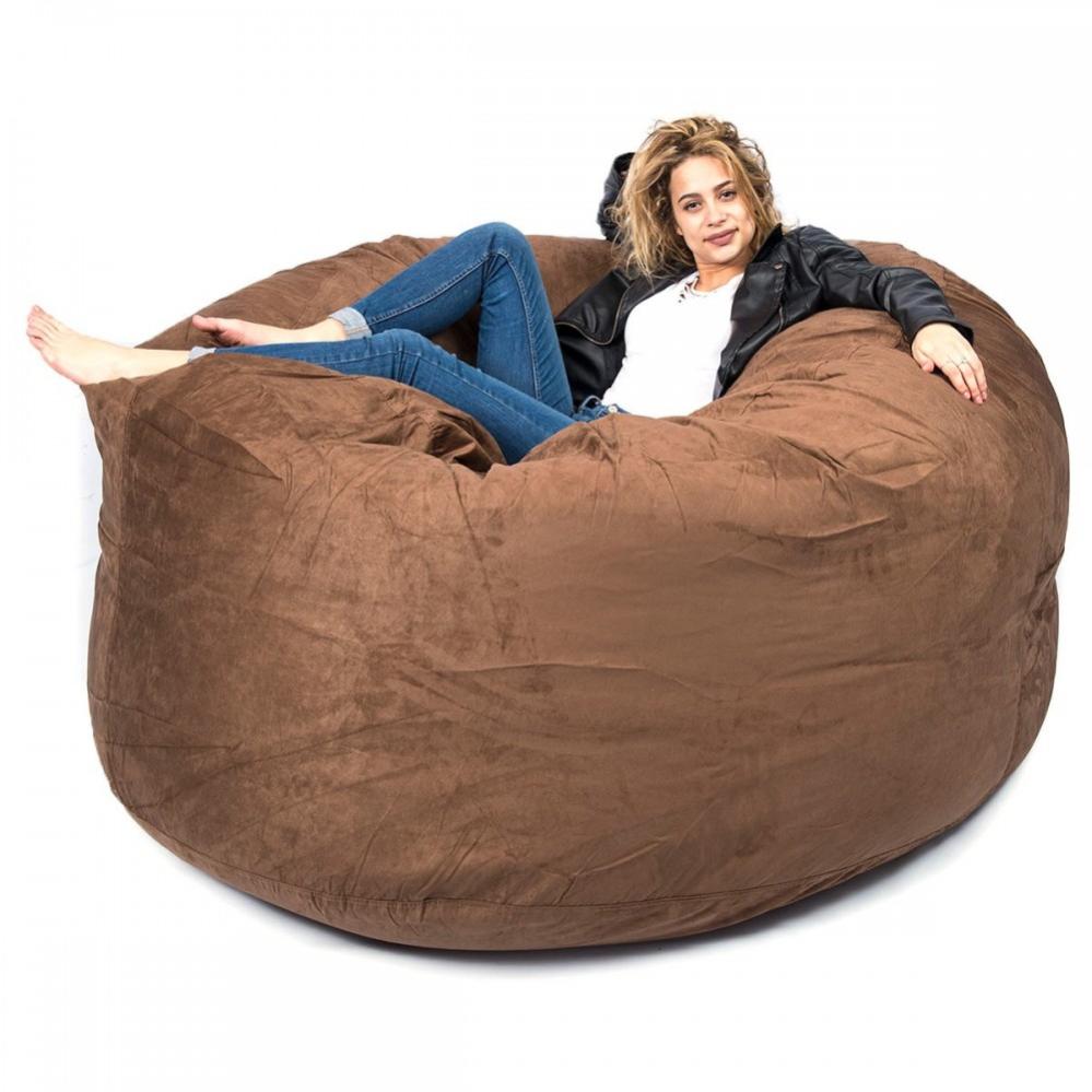Pouf Géant Rond XXXL Intérieur En Tissu Doux Microsuede Marron