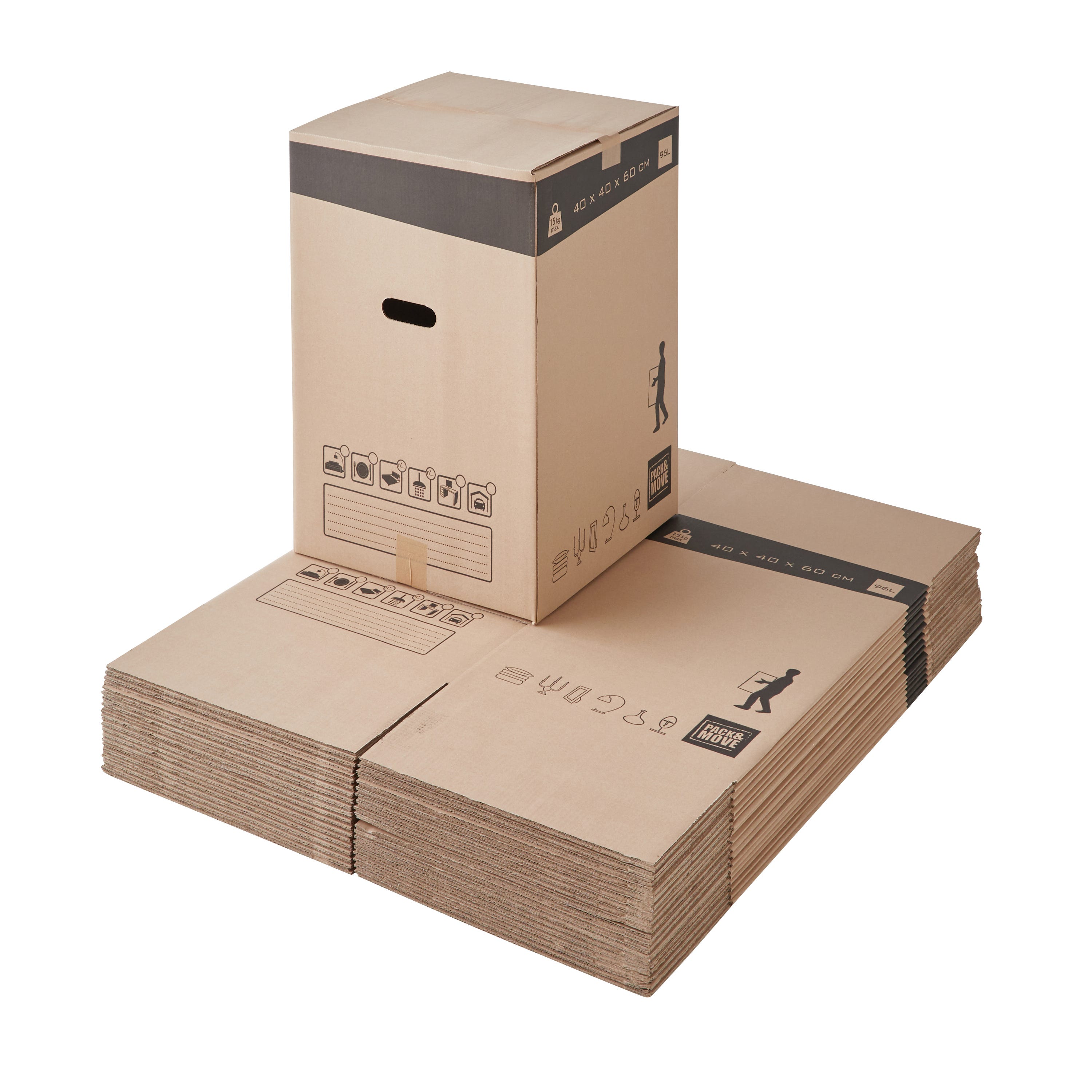 Set de 60 cajas de mudanza alta 96L - 40x40x60cm - Made in France