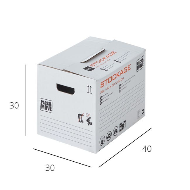 Set de 20 cajas de mudanza 72L - 60x40x30cm - Made in France - 70%  certificado FSC - Carga máxima 20KG - Pack & Move
