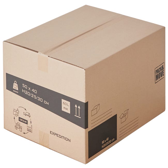 Set de 60 cajas de mudanza alta 96L - 40x40x60cm - Made in France - 70%  certificado FSC - Carga máxima 20KG - Pack & Move