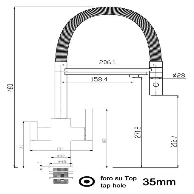 Grifo de cocina 4 vías Negro Mate con caño alto giratorio 360° - caño  blanco flexible y ducha 2 chorros - doble conducto para sistemas de filtro  agua
