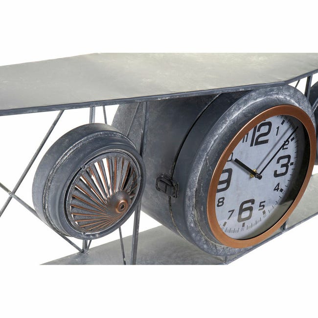 Orologio da Parete DKD Home Decor Vetro Ferro Avion Legno MDF Grigio scuro ( 120 x 21 x 33.5 cm)