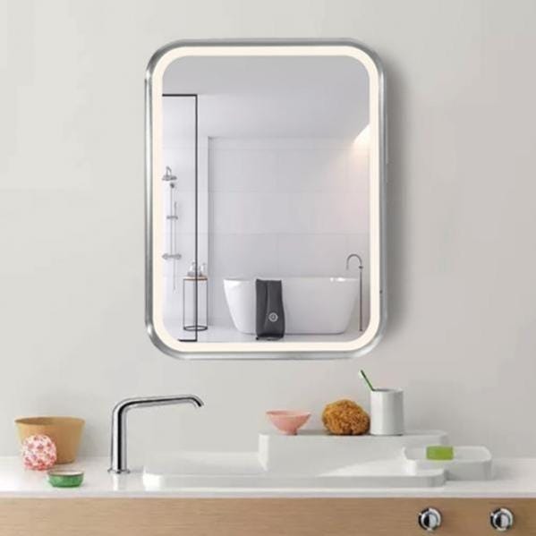 Miroir Led Rectangulaire 35w 60x80cm Avec Interrupteur Tactile Cadre Alu Pour Salle De Bain Silamp Leroy Merlin