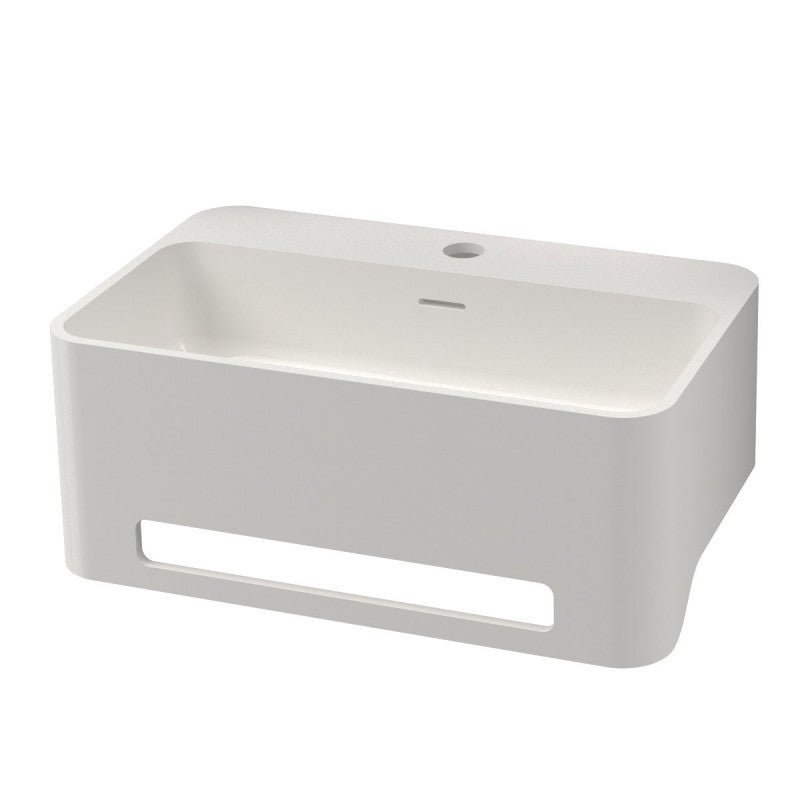 Lavabo Suspendido Moderno Rectangular Blanco 750mm x 420mm con Barra Porta  Toallas Negra - Sandford