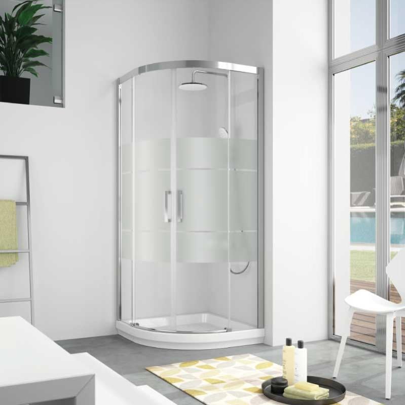 Paroi de douche semicirculaire 2 verres fixes + 2 portes coulissantes