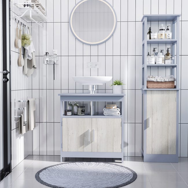 Armario de baño alto con puertas de cristal, armario de almacenamiento -  VIRTUAL MUEBLES