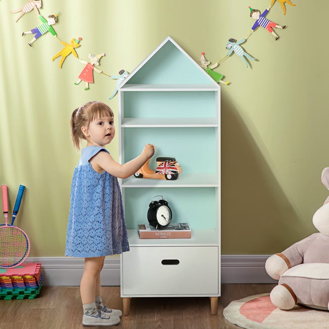 Homcom - Estantería infantil azul y blanco de juguetes y libros