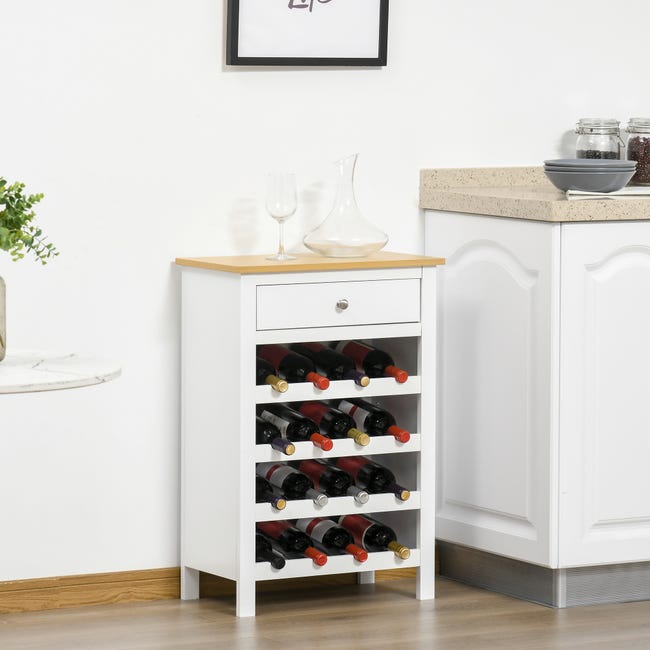 Botellero estante de vino para 16 botellas HOMCOM 55x30x80 cm blanco