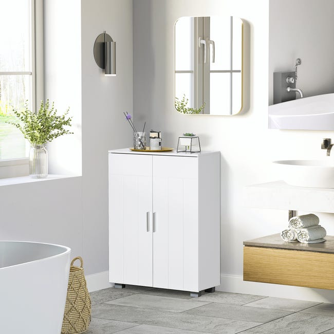 Mueble auxiliar para baño con 2 estantes y 2 puertas madera blanco