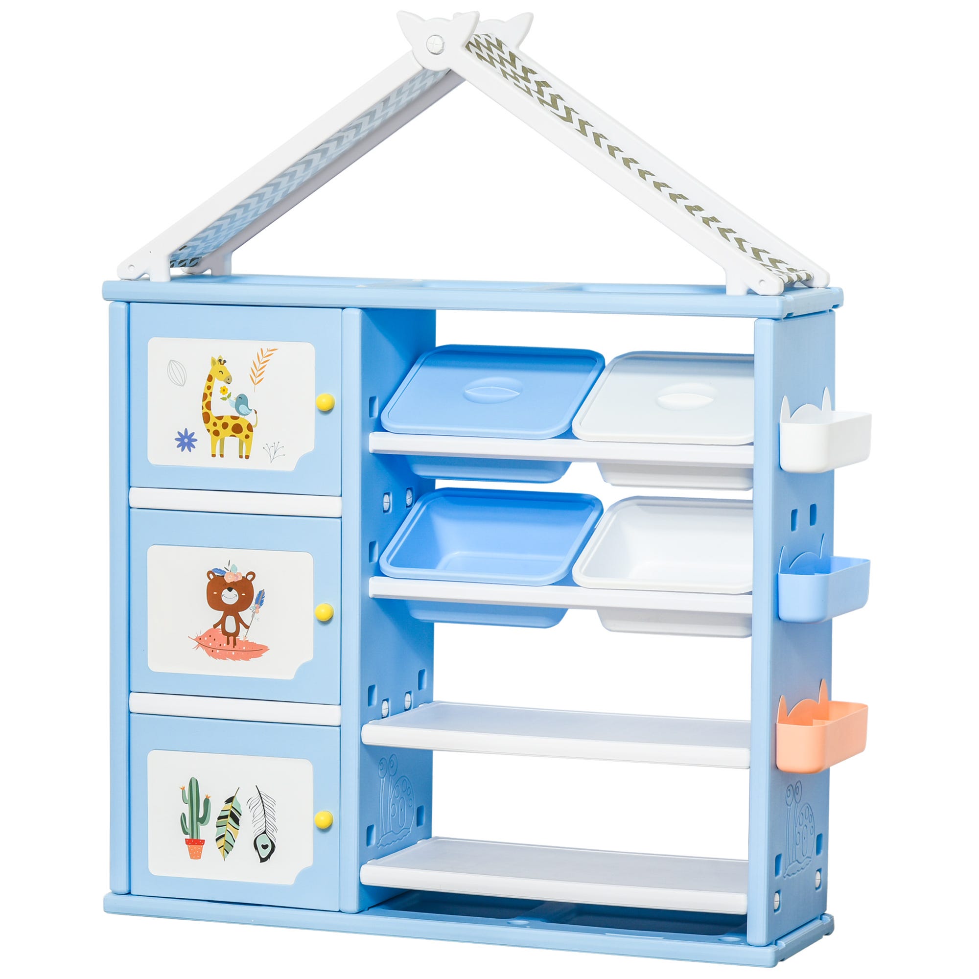Estantería infantil de juguetes y libros HOMCOM 128x34x155 cm azul