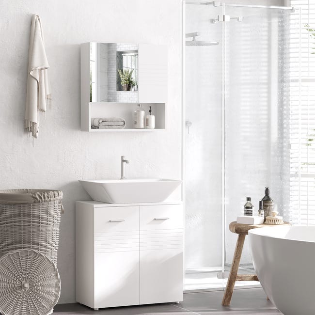 Armario de baño con espejo 3 estantes kleankin 46x12x66 cm plata