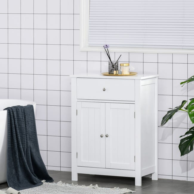 Armario alto de baño con puerta cajón kleankin 40x30x160 cm blanco