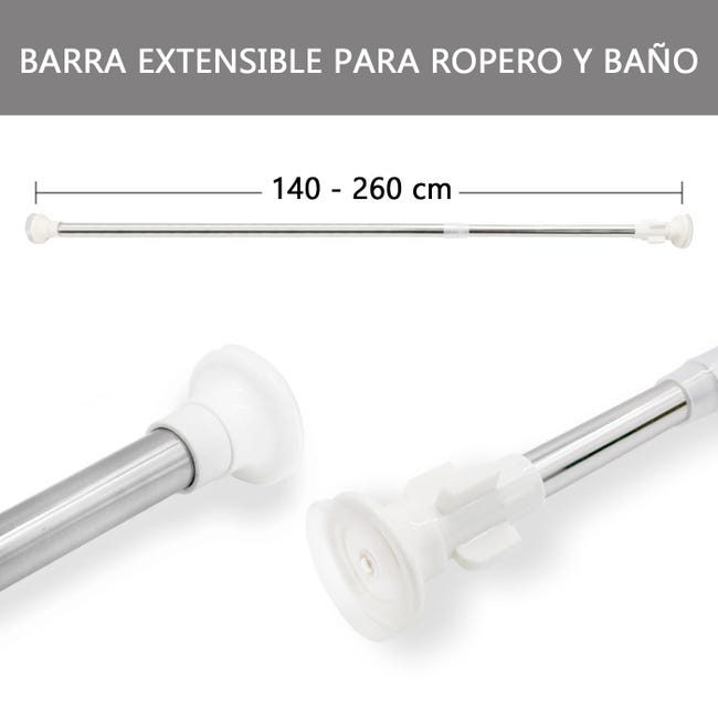 HOME MERCURY- Barra Extensible Ajustable de Aluminio para baño, ropero,  Armario y Cocina. (Blanco, 110-200cm)